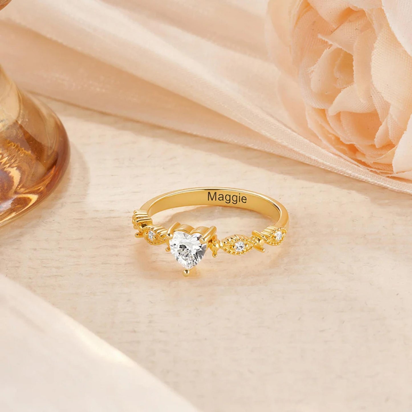 Custom Name Promise Ring with Heart Birthstone