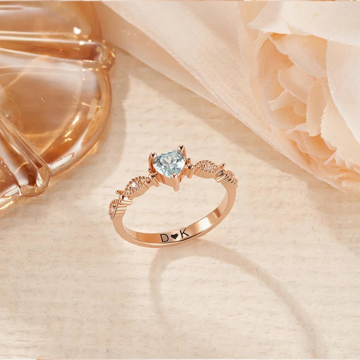 Custom Name Promise Ring with Heart Birthstone