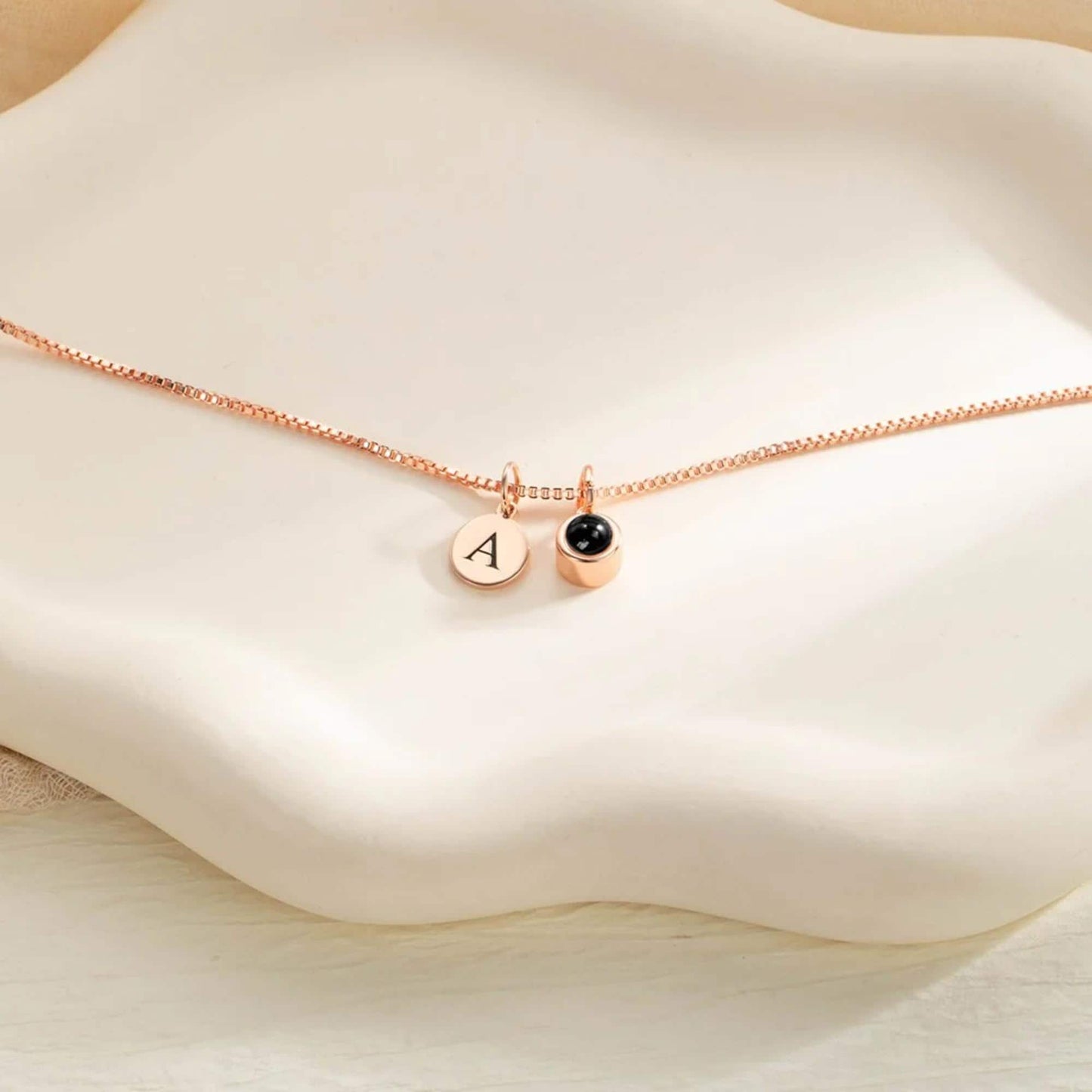 Personalized Photo Projection Necklace with Initial Charm