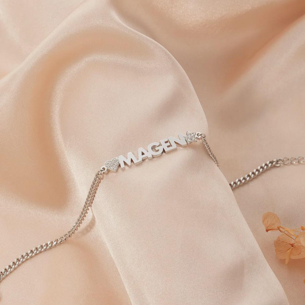 Custom Chunky Name Bracelet with Heart or Star