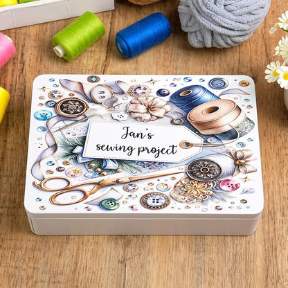 Personalized Name Sewing Storage Tin with Lid