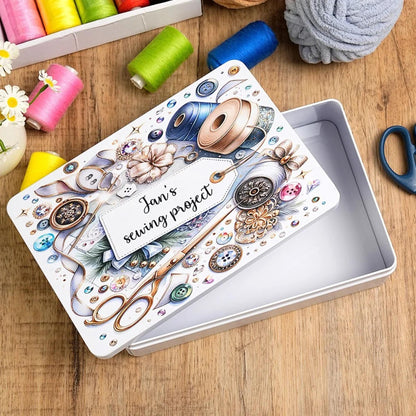 Personalized Name Sewing Storage Tin with Lid