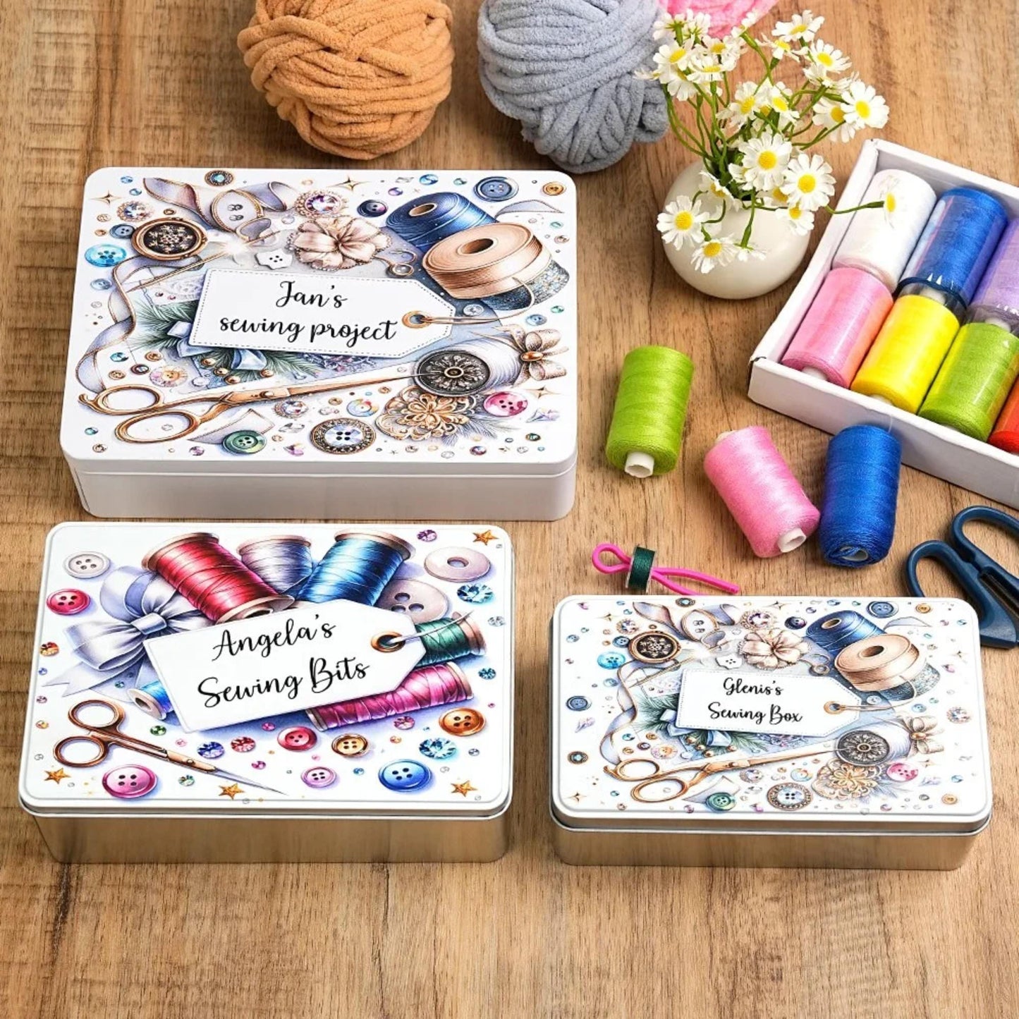 Personalized Name Sewing Storage Tin with Lid