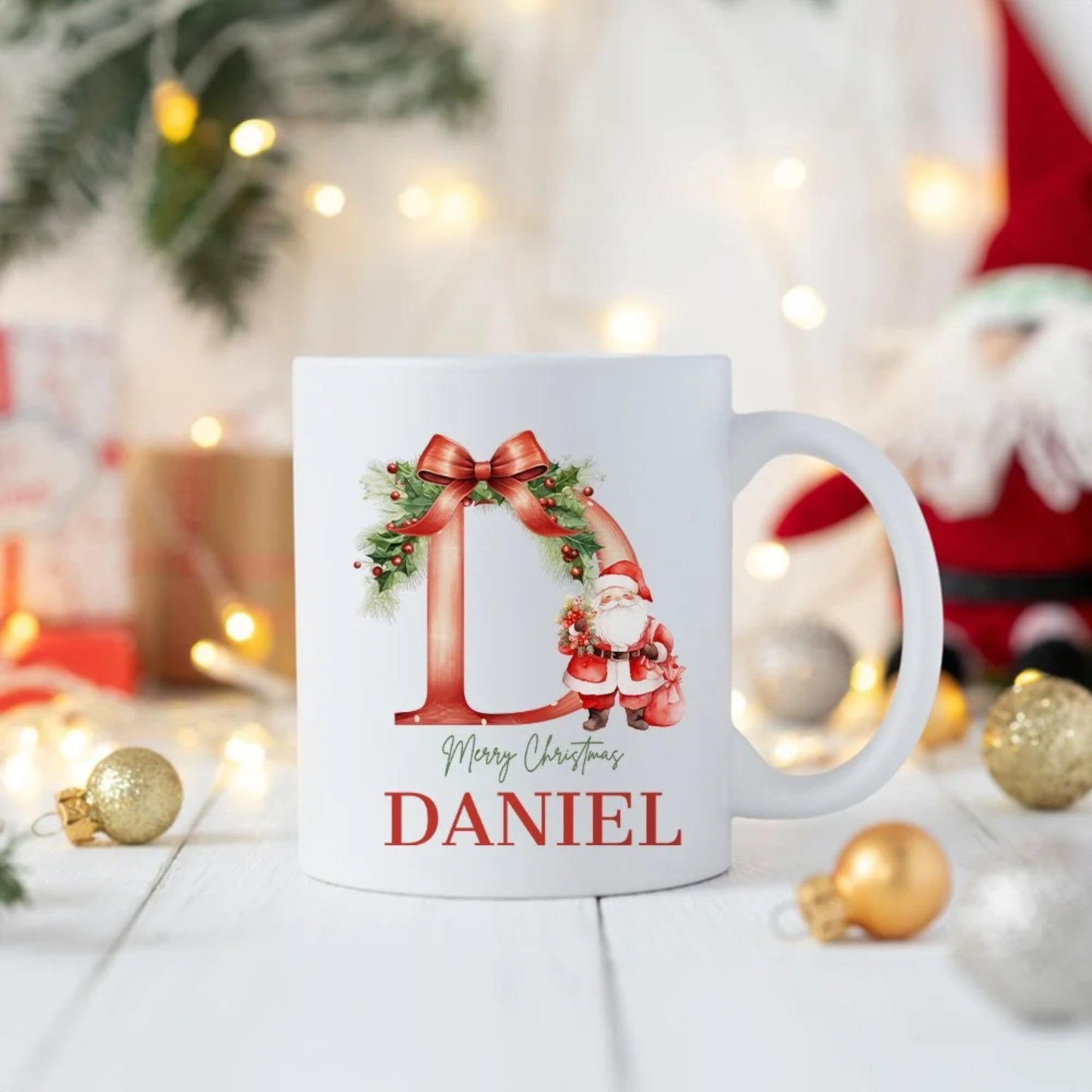 Custom Name Santa Claus Christmas Mug with Initial