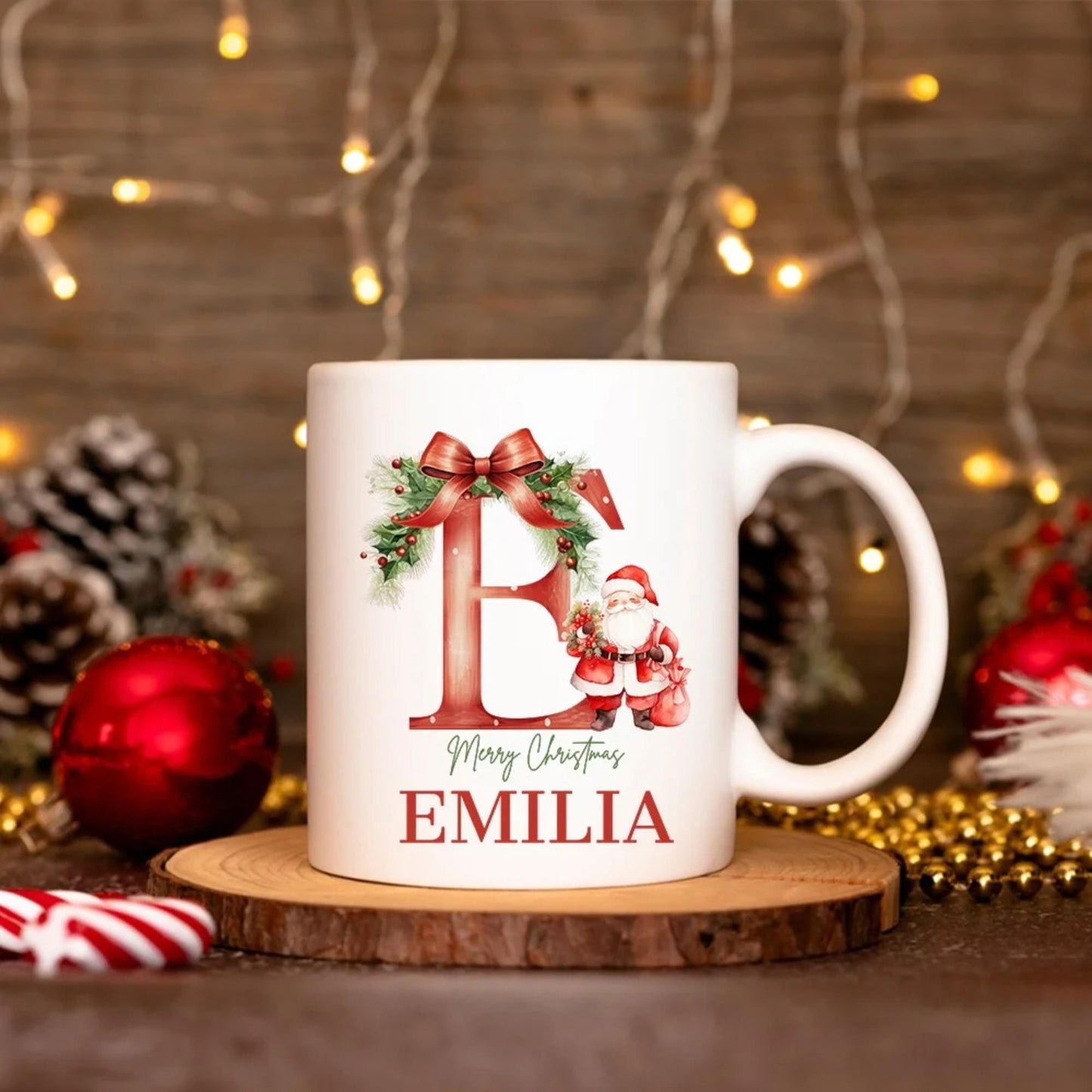 Custom Name Santa Claus Christmas Mug with Initial