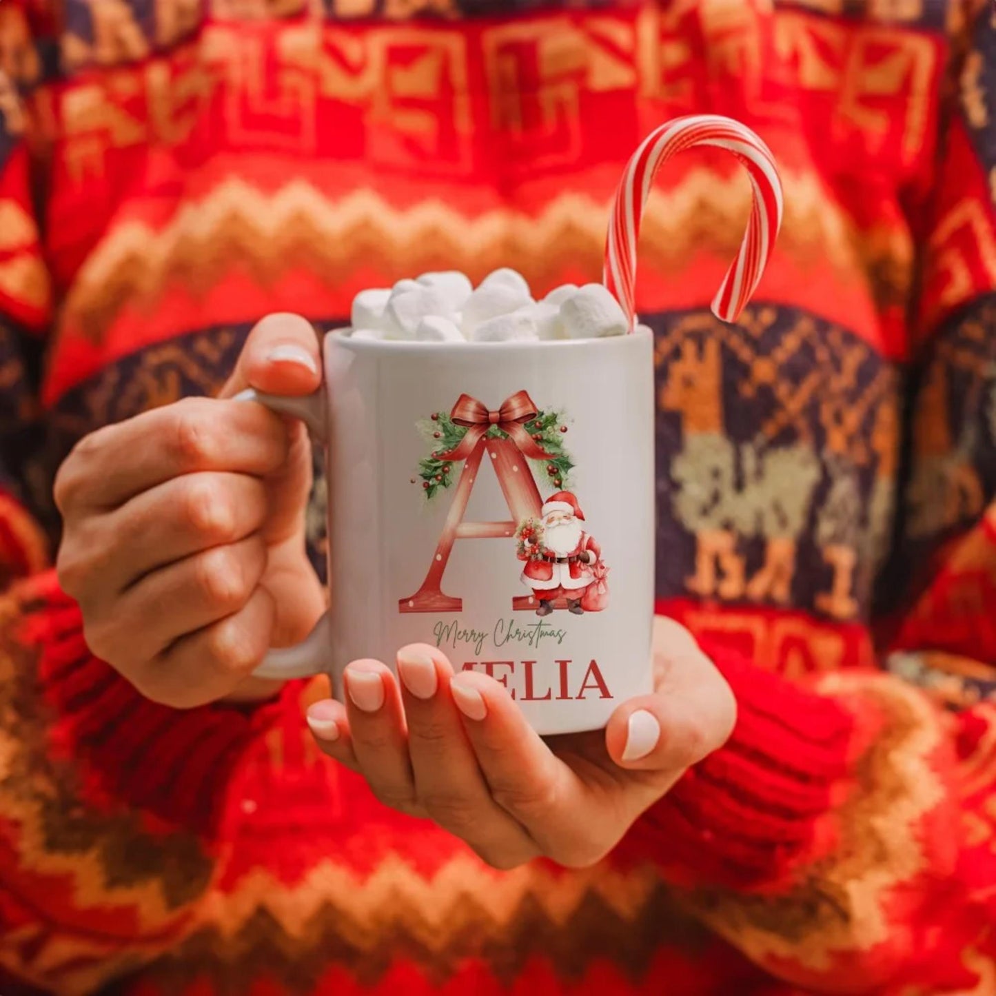 Custom Name Santa Claus Christmas Mug with Initial