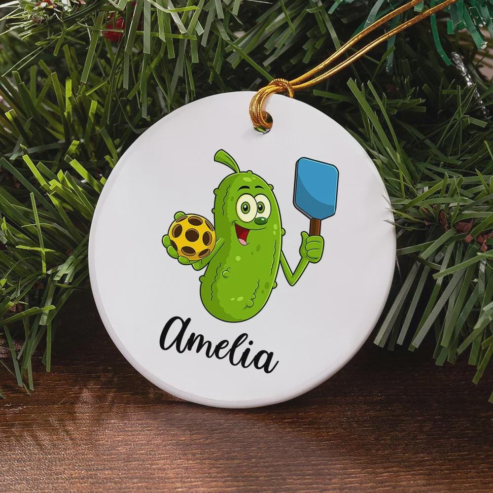 Personalized Funny Cartoon Pickleball Christmas Ornament
