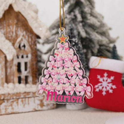 Custom Coquette Pink Bow Christmas Ornament with Name