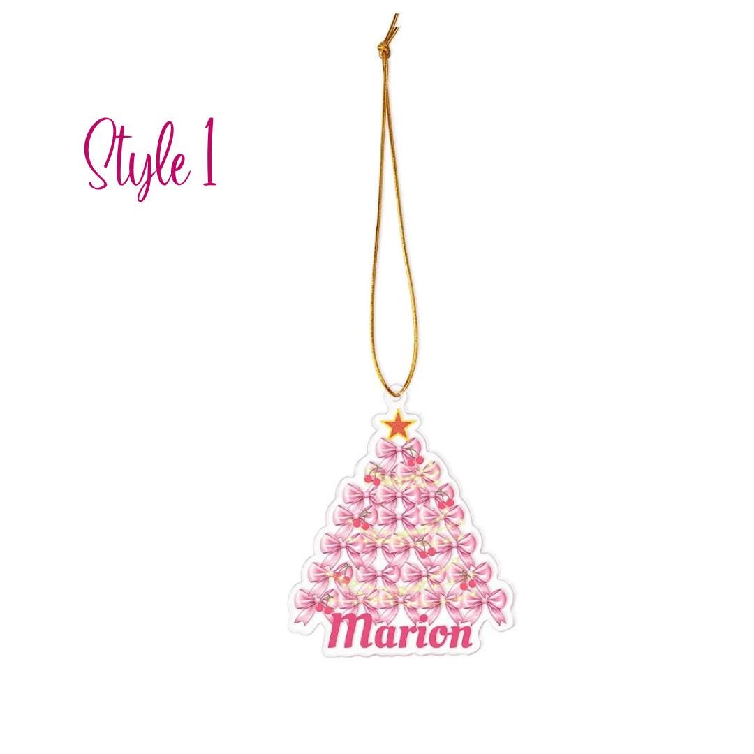 Custom Coquette Pink Bow Christmas Ornament with Name