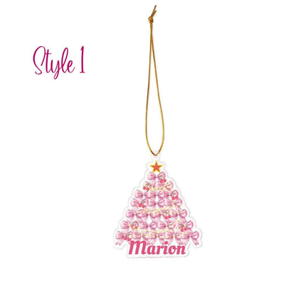 Custom Coquette Pink Bow Christmas Ornament with Name