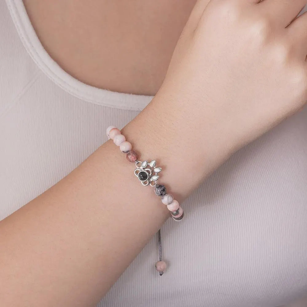 Custom Paw Print Photo Projection Bracelet with Stone Beads