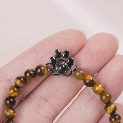 Custom Paw Print Photo Projection Bracelet with Stone Beads