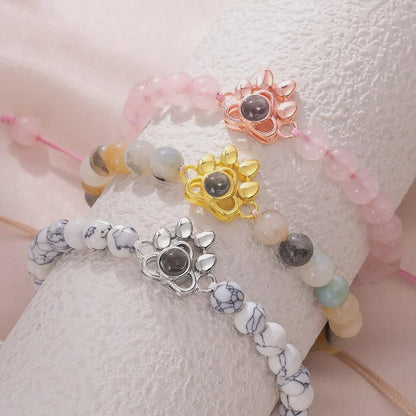 Custom Paw Print Photo Projection Bracelet with Stone Beads