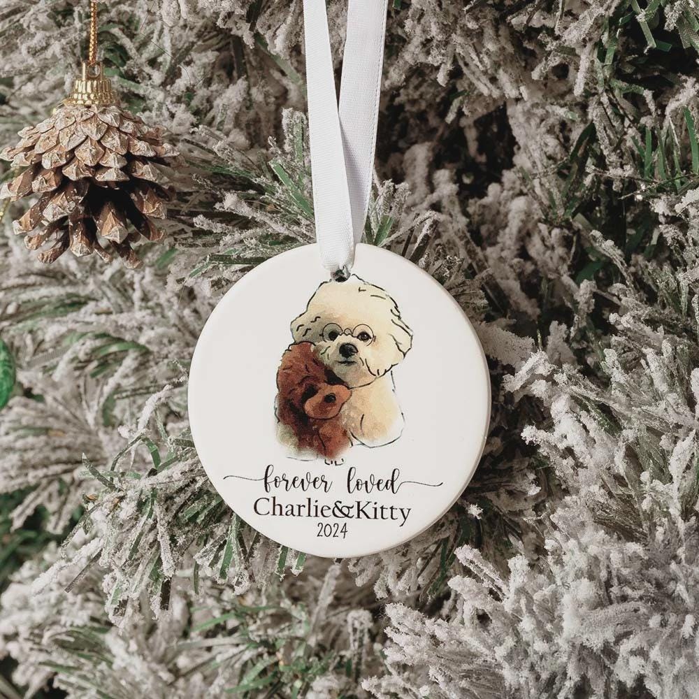 Custom Round Pet Portrait Christmas Tree Ornament