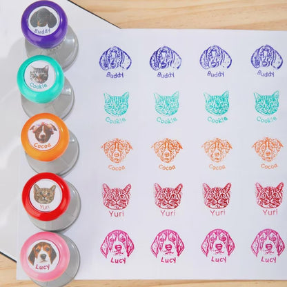 Custom Pet Portrait Self-Inking Stamp with Name