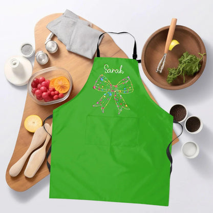 Christmas Light Coquette Bow Custom Holiday Kitchen Apron