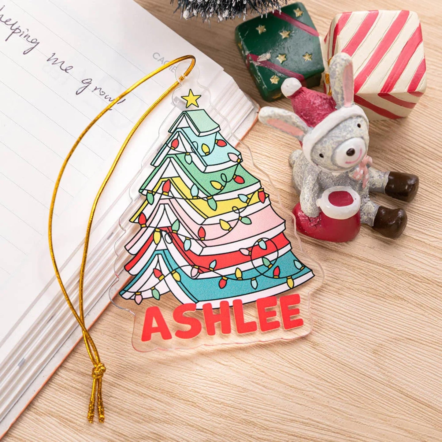 Custom Name Christmas Book Tree Ornament
