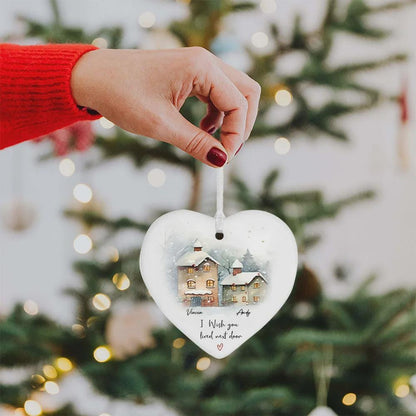Individuell gestalteter Weihnachtsschmuck „Ich wünschte, du würdest nebenan wohnen“, personalisiertes Keramik-Aquarell-Weihnachtsgeschenk für Freunde und Familie in der Ferne