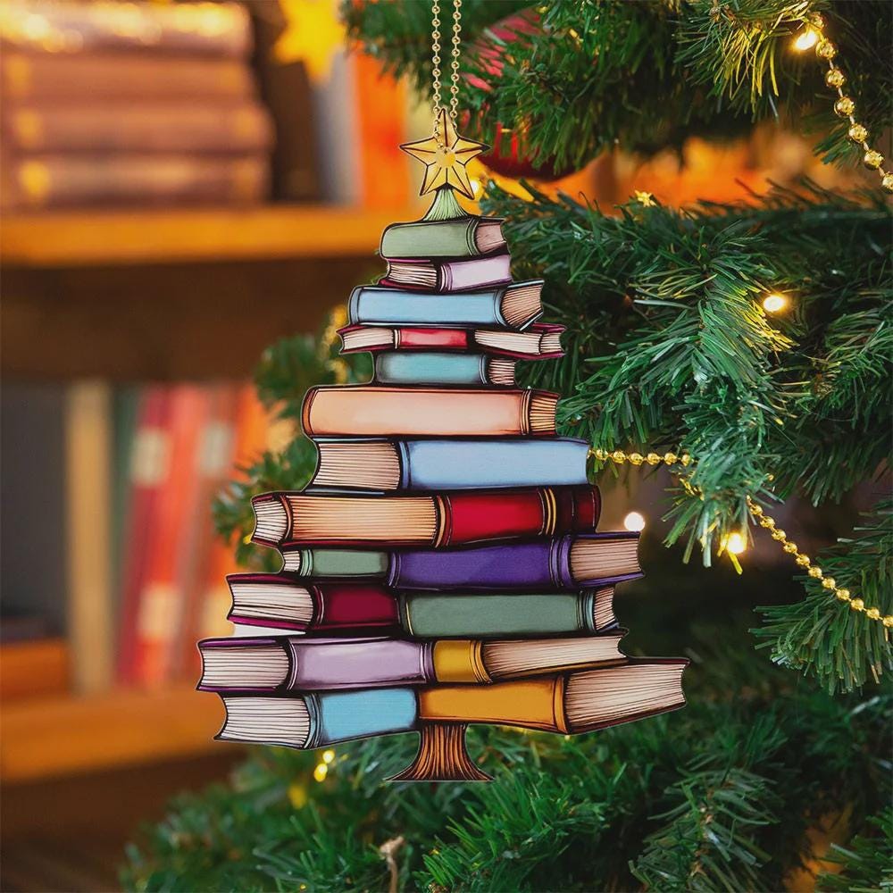 Individuell gestalteter Bücherbaumschmuck mit Namen, personalisierte Acryl-Weihnachtsdekoration für Bücherregale, Geschenk für Bücherliebhaber, Bibliothekare und Leseratten