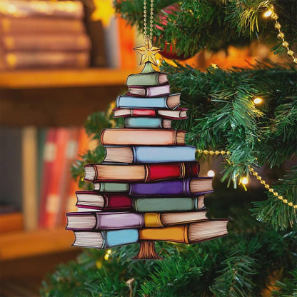 Individuell gestalteter Bücherbaumschmuck mit Namen, personalisierte Acryl-Weihnachtsdekoration für Bücherregale, Geschenk für Bücherliebhaber, Bibliothekare und Leseratten