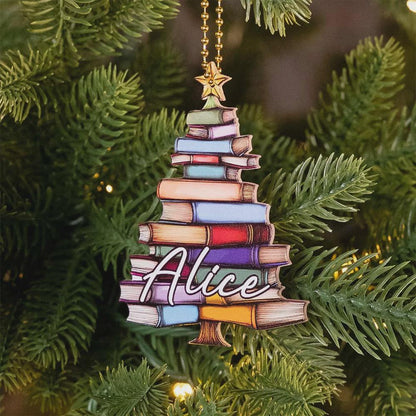 Individuell gestalteter Bücherbaumschmuck mit Namen, personalisierte Acryl-Weihnachtsdekoration für Bücherregale, Geschenk für Bücherliebhaber, Bibliothekare und Leseratten