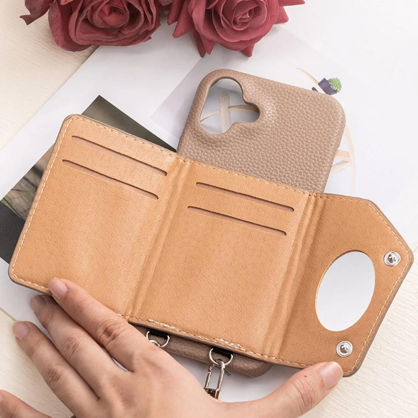 Birthflower Crossbody Leather Phone Case with Card Holder