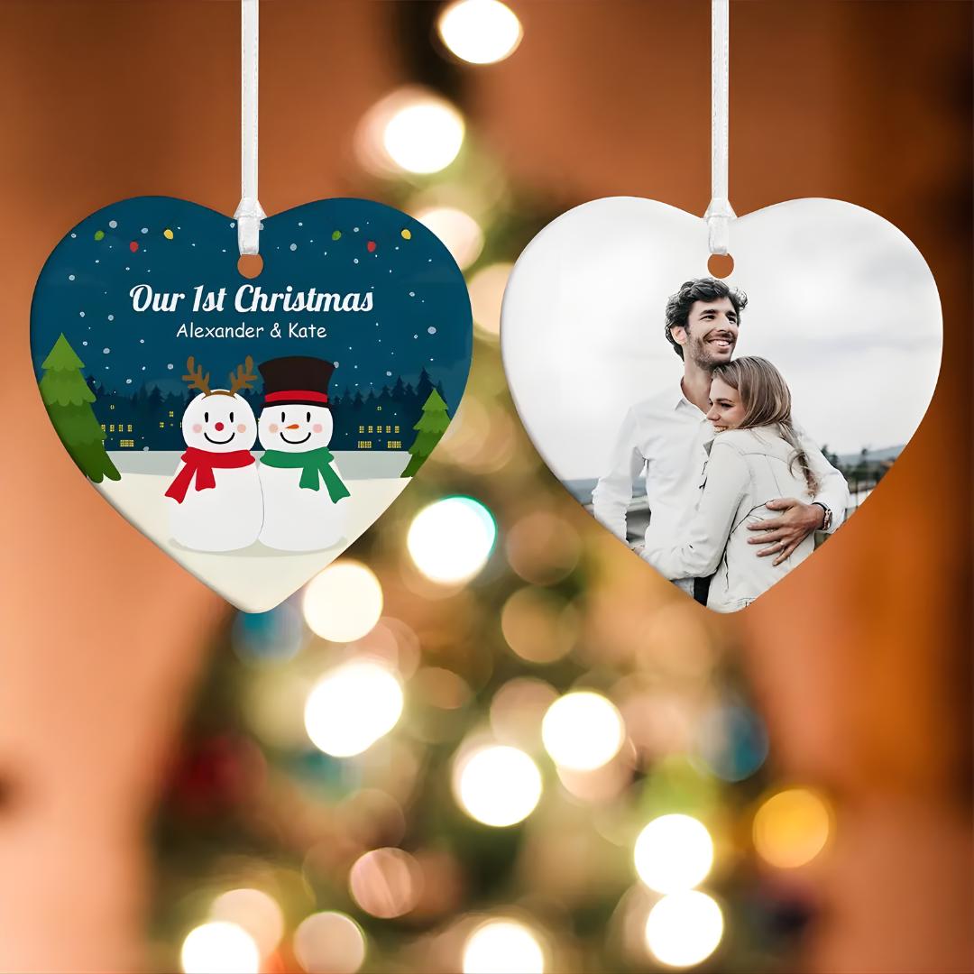 Personalisierte Weihnachtskugel mit Foto für Paare, individuell gestaltete Schneemann-Weihnachtskugel, Hochzeits- und Neujahrsgeschenk