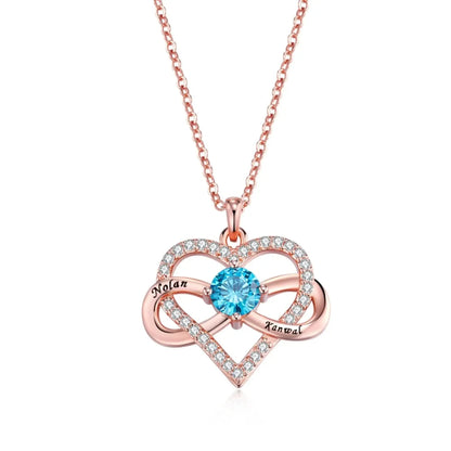 Infinity Heart Necklace with Names & Birthstone