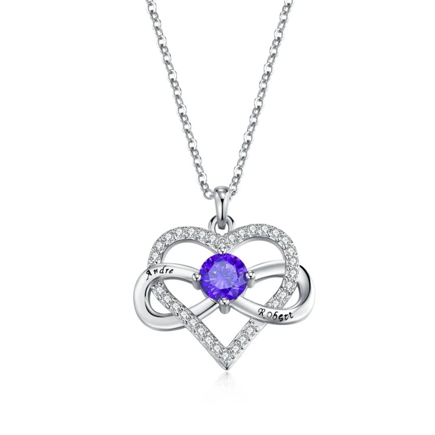 Infinity Heart Necklace with Names & Birthstone