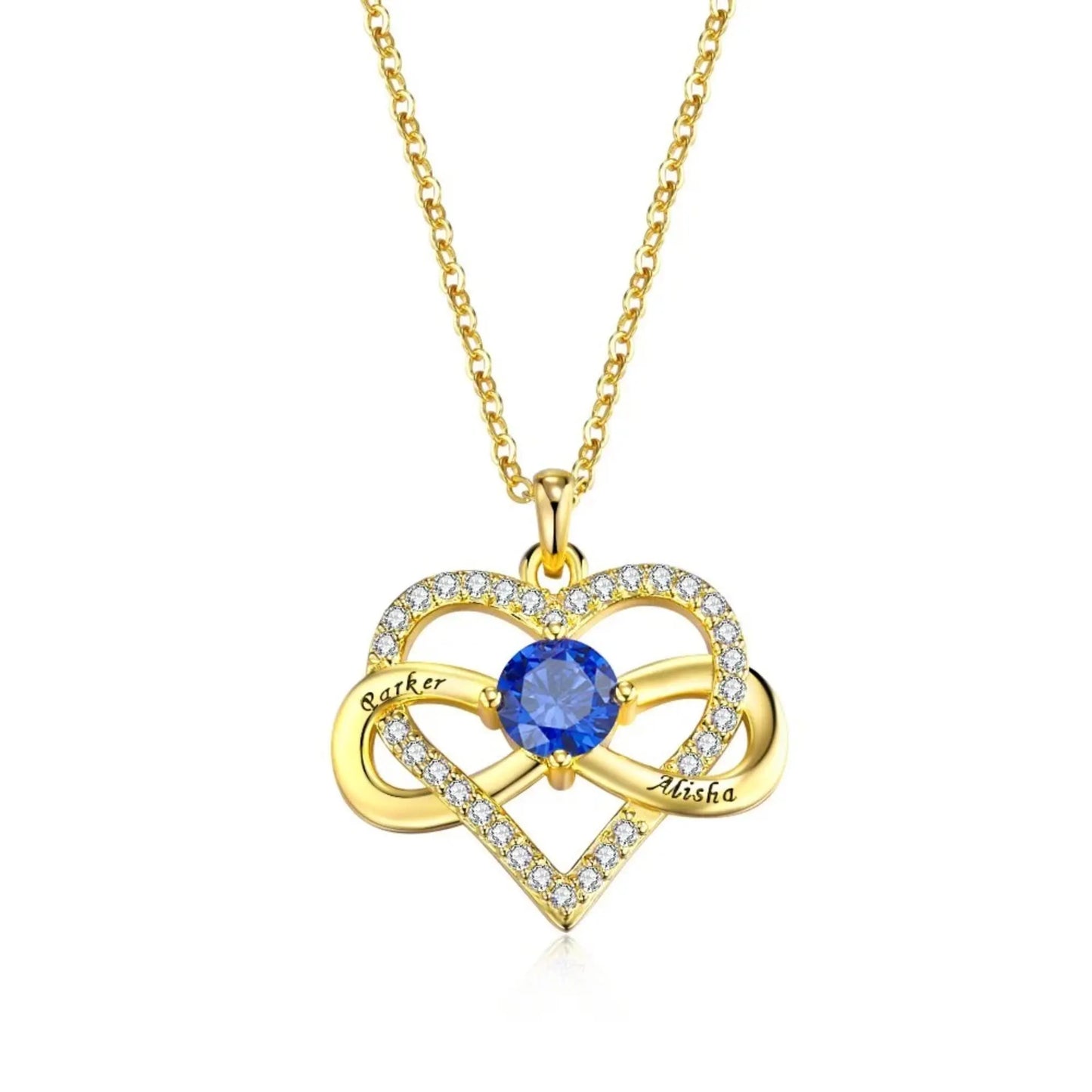 Infinity Heart Necklace with Names & Birthstone
