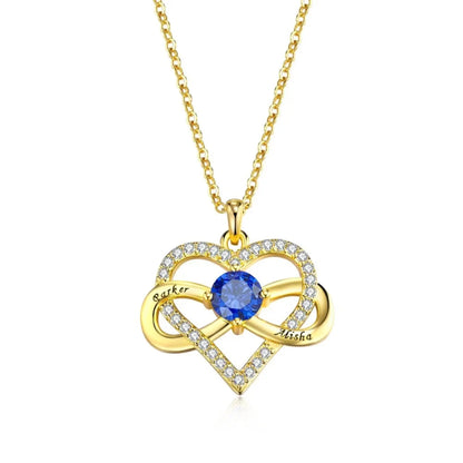 Infinity Heart Necklace with Names & Birthstone