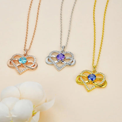 Infinity Heart Necklace with Names & Birthstone