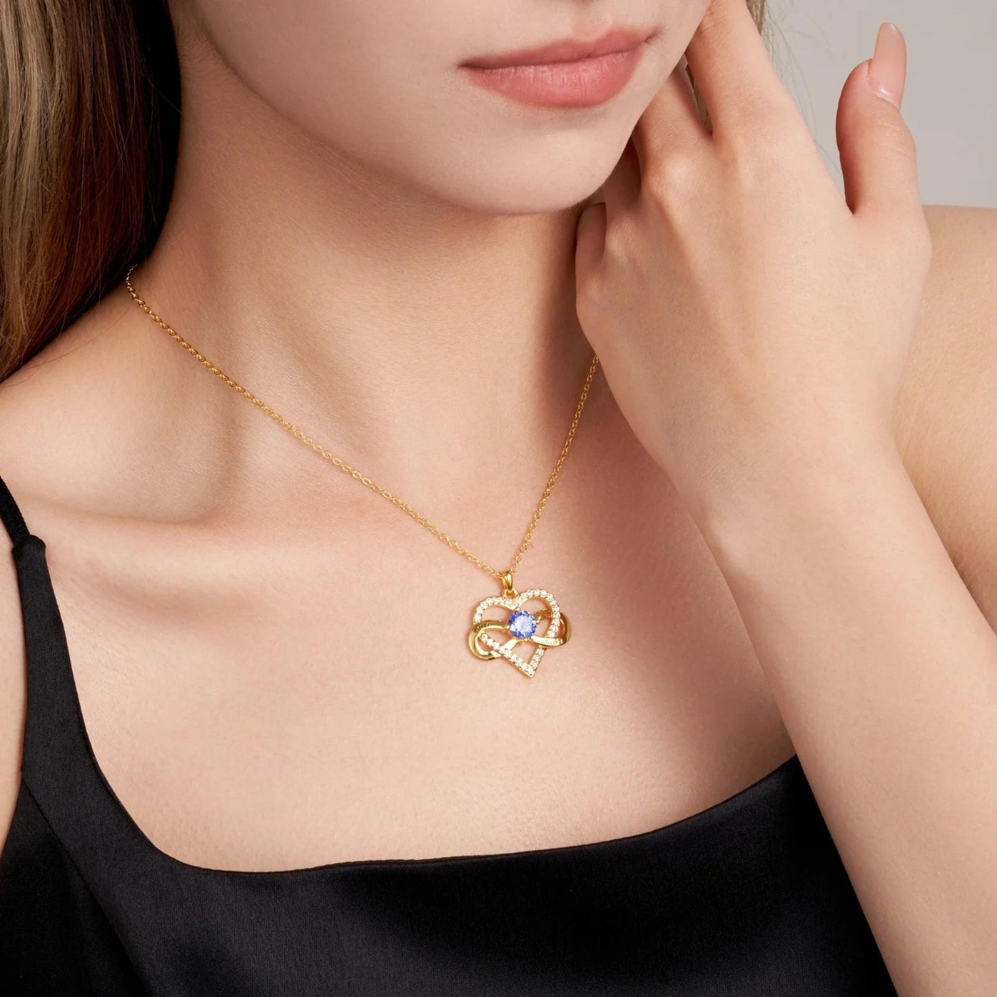 Infinity Heart Necklace with Names & Birthstone