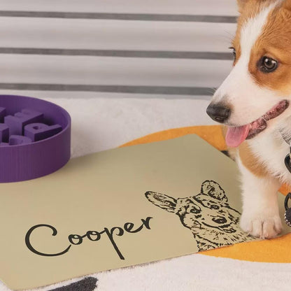 Custom Pet Portrait Food Mat with Name