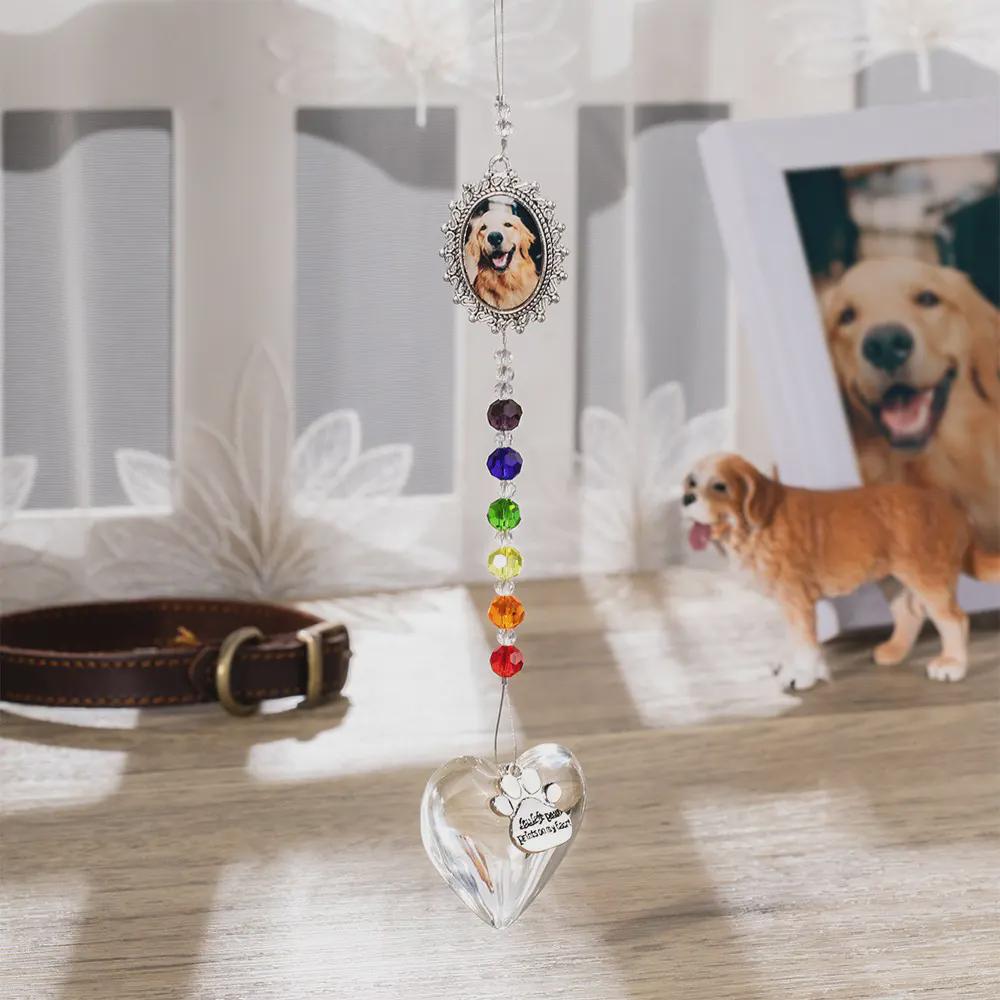 Pet Memorial Heart Suncatcher with Rainbow Bridge