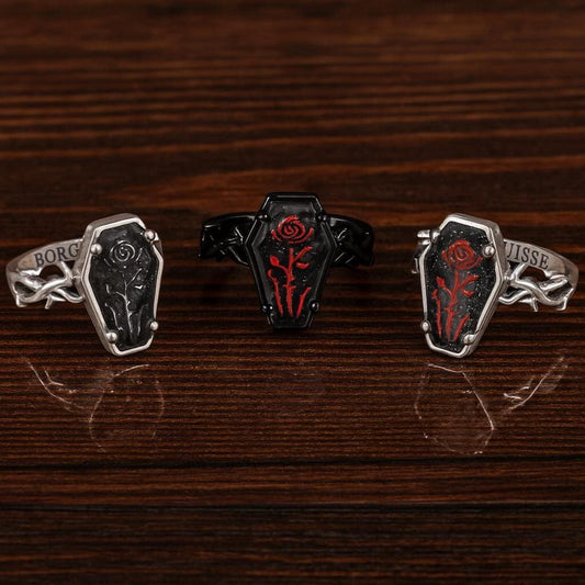 Personalized Gothic Coffin Vintage Rose Ring