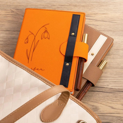 Outline Birth Flower Notebook with Engraved Name & Wooden Pen