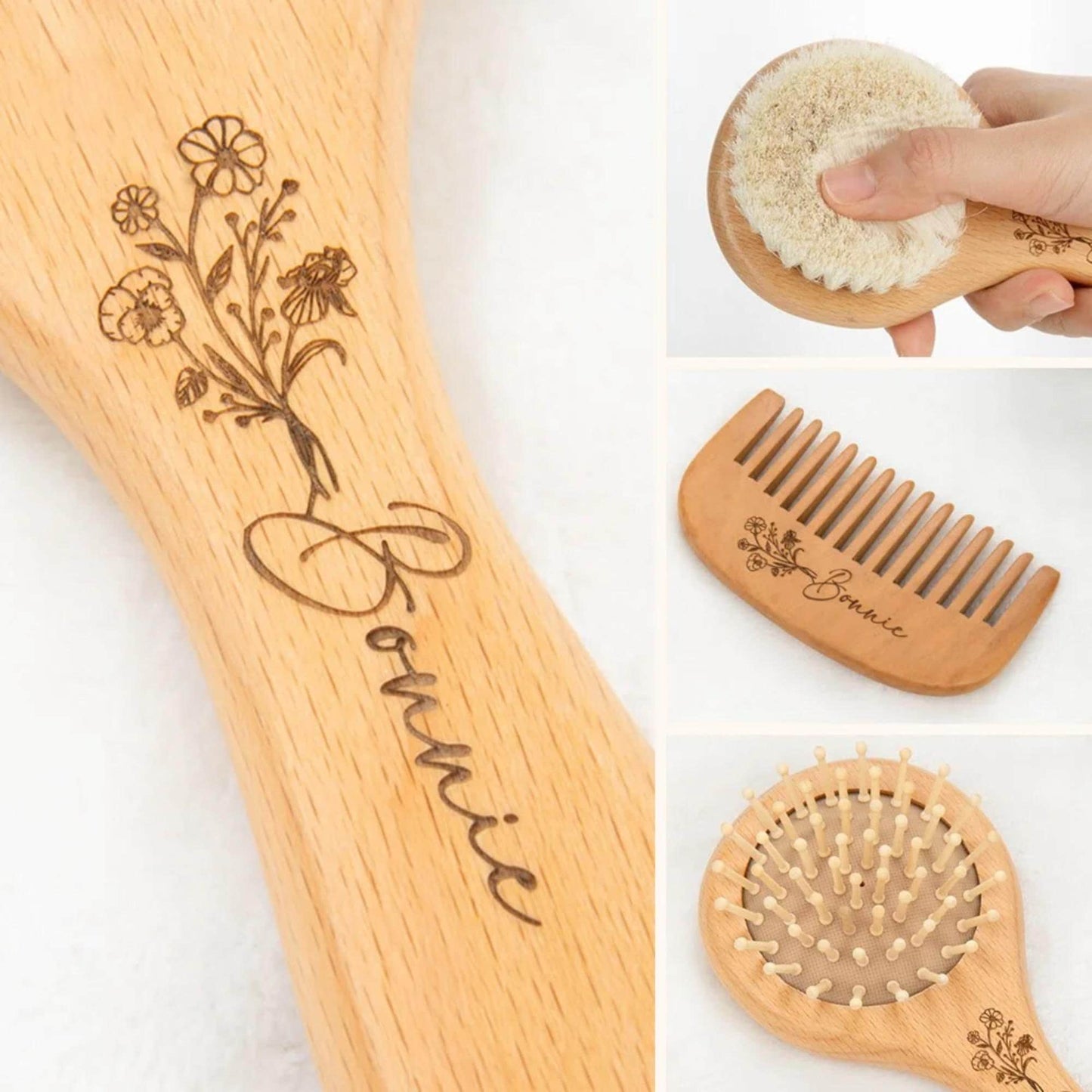 Personalized Birth Flower Baby Brush & Comb Set