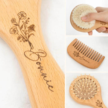 Personalized Birth Flower Baby Brush & Comb Set