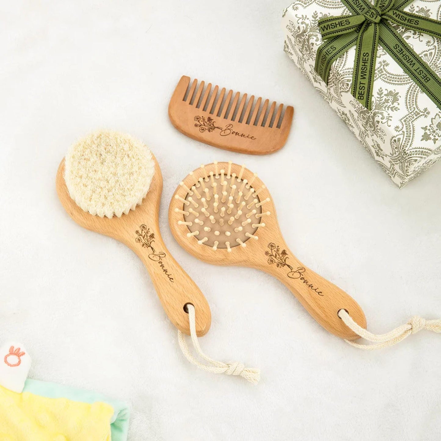 Personalized Birth Flower Baby Brush & Comb Set