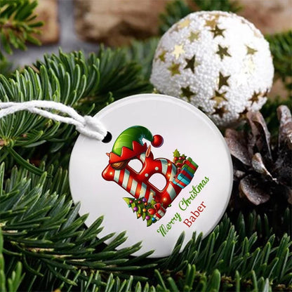 Personalisierter Weihnachtsbaumschmuck mit Initialen und Wunschnamen, Christbaumkugel aus Keramik, Geschenkidee für die Weihnachtszeit