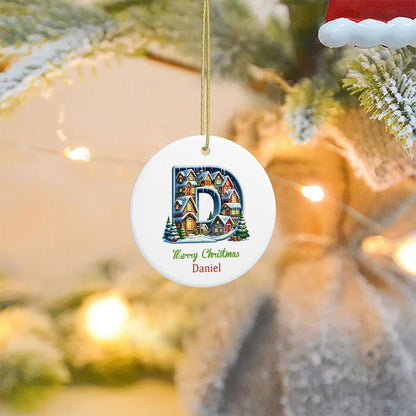 Personalisierter Weihnachtsbaumschmuck mit Initialen und Wunschnamen, Christbaumkugel aus Keramik, Geschenkidee für die Weihnachtszeit