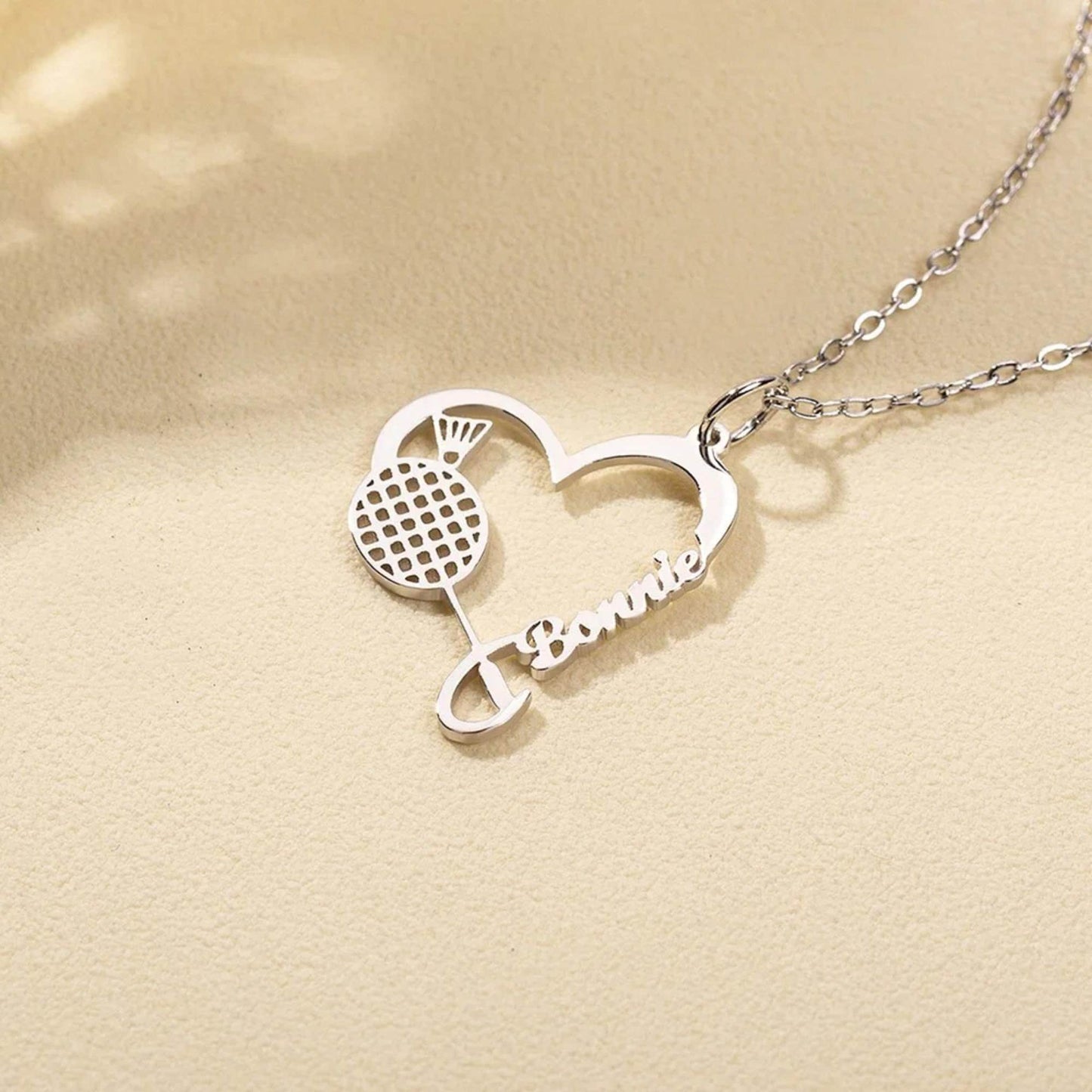 Custom Name Racket Sports Heart Pendant