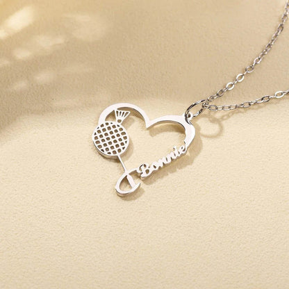 Custom Name Racket Sports Heart Pendant