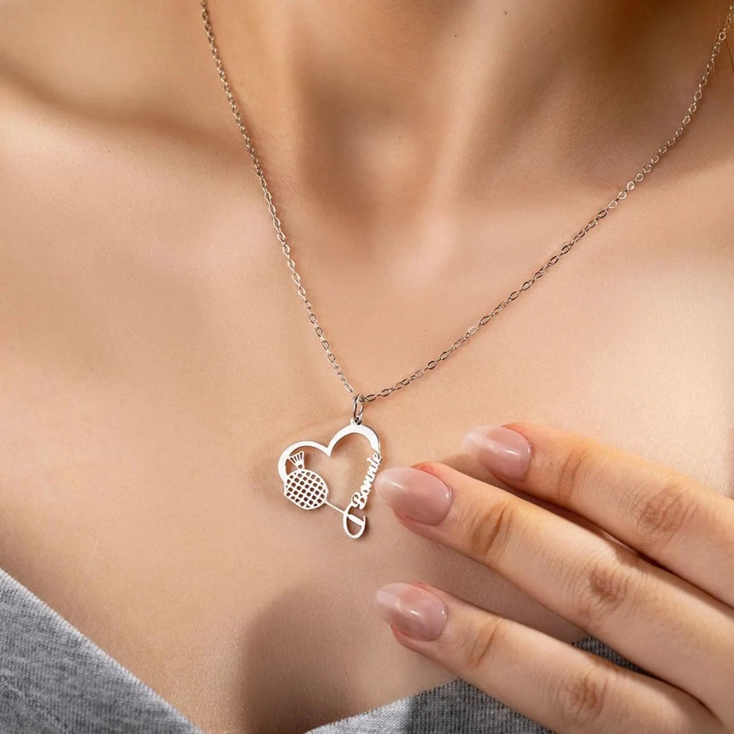 Custom Name Racket Sports Heart Pendant