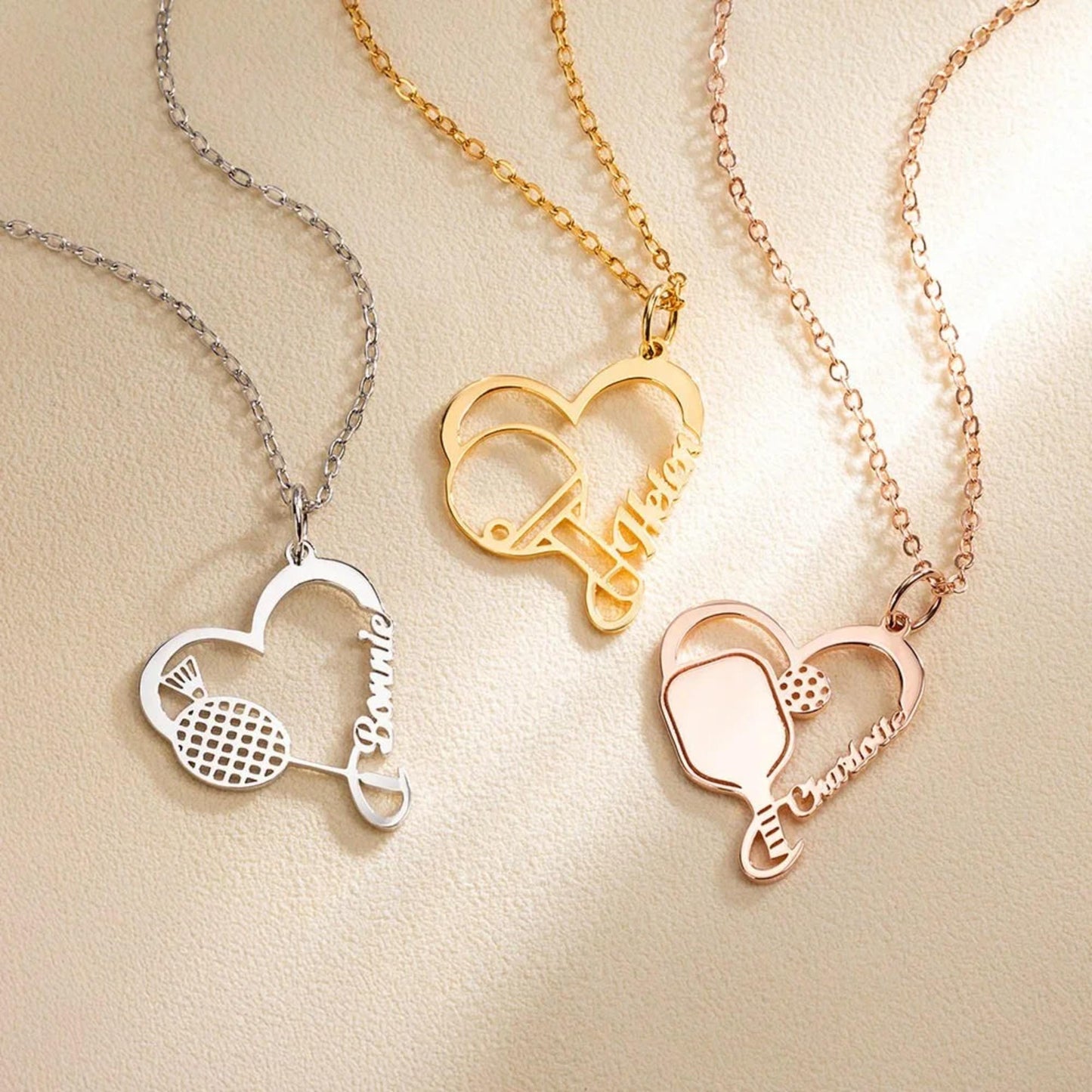 Custom Name Racket Sports Heart Pendant