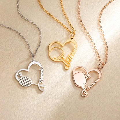 Custom Name Racket Sports Heart Pendant