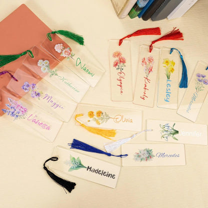 Personalized Birth Flower Bookmark with Tassel