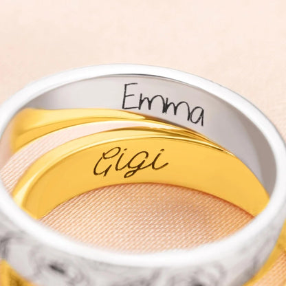 Custom Birth Flower Stacking Ring with Engraving