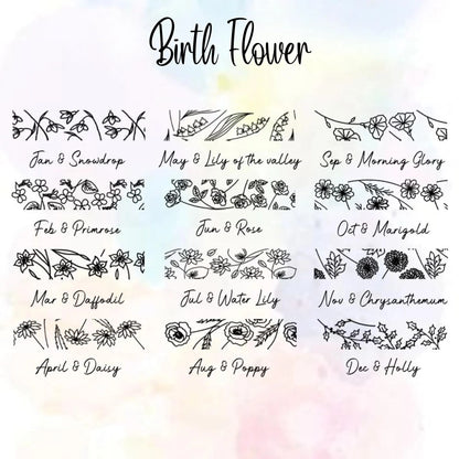 Custom Birth Flower Stacking Ring with Engraving
